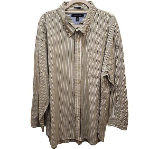 Tommy Hilfiger Men's Green Striped 80's 2 Ply Fabric Button Down Shirt Size XXL - Picture 2 of 15